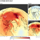 Observed differences from average temperature in 2016 (left) and two computer simulations of 2016 (right)